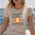 Don't Give Up t-shirt with cute cat hanging on a bar graphic