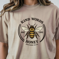 Kind Words Are Like Honey Tee featuring a honeybee illustration and Proverbs 16:24